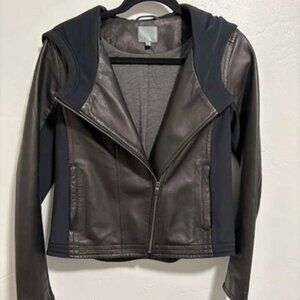 Athleta Black Multi-Media Leather Jacket women's size Small $200